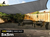 Wallaroo 280GSM Outdoor Square Sun Shade Sail Canopy Grey - 5m x 5m GYSS-280-5X5