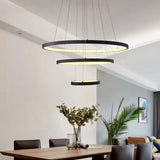 BAMDECOR 18801 Modern LED Chandelier, Dimmable Pendant Light with Remote Control Rings Round Ceiling V255-BAM-18801/3-BLACK