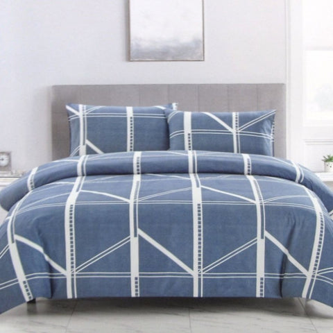 Artex Harold Blue Quilt Cover Set Geometric Pattern Reversible Printed Microfiber Polyester Double V442-ATX-QUILTCS-HAROLD-BLUE-DS