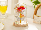 Red & Silver Butterfly Flower Lamp - Decorative LED Table Lamp for Romantic Ambiance V1192-D28