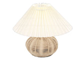 Pleated Table Lamp Soft Yellow Light Linen Lampshade Rattan Base Bedside Lamp for Bedroom Beige V1294-YM0901-3119250082812