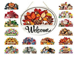 16 Pcs Interchangeable Seasonal Wooden Welcome Sign Inserts, Farmhouse Front Door Hanging Wreath V1366-AZ2-W-24789