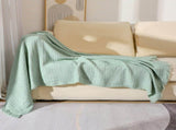 130*230CM Cyan Nordic Solid Color Knitted Sofa Throw Blanket with Tassels - Waffle Weave Polyester V888-ELOSUNG17040