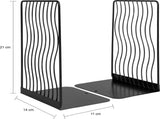2-Piece Black Wavy Steel Bookend Set, Modern Book and Magazine Supports V1188-MS-731-065