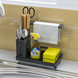 Kitchen Sink Caddy Organizer 304 Stainless Steel Sponge Soap Brushes Dispenser Holder with Rag Rack V1294-YM0717-10122830