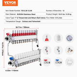 12-Branch Heat Manifold, 1/2" PEX Tubing Manifold, Stainless Steel PEX Manifold for Hydronic V952-DRFSQBXG12HL053KUV0