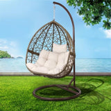 Gardeon Outdoor Egg Swing Chair Wicker Rattan Furniture Pod Stand Cushion Latte HM-EGG-RAN-S-LACR-AB