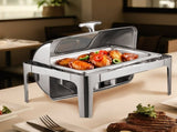 Roll Top Chafing Dish Buffet Complete Set, 9 Qt 1 Pack Stainless Steel Chafer with 2 Half Size Pans, V952-ZFXQFGK1JTYS0BDQ9V0