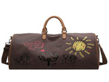 Coffee-brown Large Capacity Graffiti Travel Duffel Bag - Canvas Weekender with Wet/Dry Pocket & Shoe V888-ELOSUNG33971