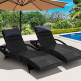 Gardeon 2x Sun Lounge Wicker Lounger Outdoor Furniture Beach Chair Armrest Adjustable Black FF-LOUNGE-ARM-P-BKX2