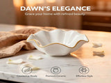8" White Ceramic Decorative Bowl, Ruffle Edge Serving Bowl with Golden Rim, 320oz Shallow Fruit V1192-AZ-W-18519