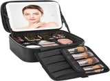 Portable LED Makeup Case with Mirror Rechargeable 3-Color Light, 6 Adjustable Dividers, Brush Roll V1107-CS-LEDHZXH
