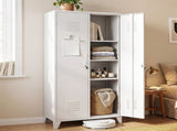 Artiss 2-Door Wardrobe Lockable Cabinet Storage Closet Hanging Rail Adjustable Shelves Cream White WR-MET01-WH