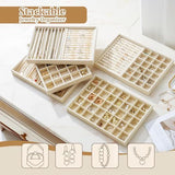 Large Velvet Jewelry Tray Display Drawer Inserts 2 Pack Stackable Jewelry Organizer for Earring V1107-107-05507-BEG-35GRIDS
