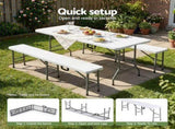 Gardeon 180cm Folding Garden Bench Portable Trestle Seat HDPE Fold In Half White GB-HDPE-FD-WH