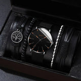 men's bracelet watch set, single calendar watch, fake three eye watch, canvas quartz watch, PU V1347-937-91694-BLK-6