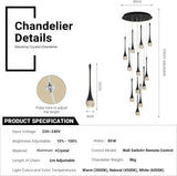 BAMDECOR LT08 12-Heads Solid Crystal Teardrop Chandelier High Ceiling Foyers Entrance Chandeliers V255-BAM-LT08-12-BLACK