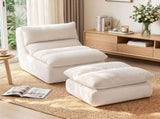 Artiss Lounge Chair Ottoman Single Sofa Couch Boneless Corduroy Chaise Footrest SB-C-OTT-WH