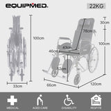 Equipmed Folding Manual Reclining Wheelchair Self Propelled, 24" Rear Wheels, Chrome Steel Frame, V219-HELWLCEQ1RKA