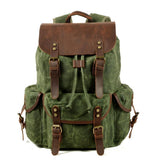 Retro Waxed Canvas Backpack, Crazy Horse Leather Large Capacity, Waterproof Outdoor Travel, V1232-FBSJB-004