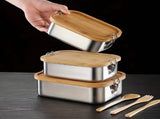 Stainless Steel Lunch Box With Bamboo Lid, Airtight Food Storage Container With Divider, Reusable V1237-ZY-807-032