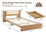 Artiss King Single Bed Frame with 2 Drawers, PU Leather Headboard & Charging Station WBED-F-FLUTED-KS-OAK-AB