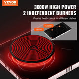 Electric Cooktop, 12 inch 2 Burners Built-in Electric Stove Top, 3000W Ceramic Radiant Cooktop with V952-Q12INCH3000W2U7DKV3