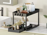Multi-Purpose Pull-Out Storage Organizer, 2 Tier Sliding Cabinet Basket Organizer Drawer, Under V1366-AZ2-W-23428