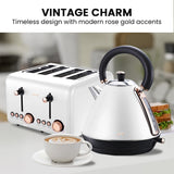 Pronti Rose Trim Collection Toaster & Kettle Bundle - White KTL-TSR-COM-WH