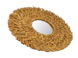 Straw Weaving Wall Mirror Retro Beautiful Woven Wall Hanging Mirror for Dorm Room Decoration Gold V1294-YM0703-3115230038511