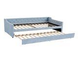 Artiss King Single Buttonless Tufted Daybed with Pull-Out Trundle, Light Blue XFSI-DBRK111AKS-AB