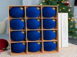 24pk Flocked Xmas Baubles Metal Cap, Royal Blue 8cm V1221-XM-LB083-007