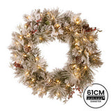 Christabelle 61cm Snowy Christmas Wreath Bedford with LED Lights Front Door Decoration Ornament 112_NATSB61W
