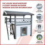 Cat House Weatherproof 2-Story Indoor Outdoor Wooden Shelter Bitumen Roof V63-840491