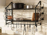 Toque Pot Rack Wall Mounted 2 Tier Hanging Cookware Organizer 20 Hooks Pan Rack KT1063-BK-2-AU