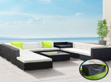 Gardeon 11PC Sofa Set with Storage Cover Outdoor Furniture Wicker FF-SOFA-BK-11PC-ABCCD