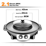 Electric 2 In 1 Non-Stick BBQ Plate Hot Pot Pan For Party Shabu Grill Barbecue 42cm V891-HW-28CMCW-X1