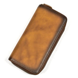 Vegetable Tanned Distressed Top Grain Leather Double Zip Long Wallet, Vintage Genuine Leather V1232-SNB-NS-004