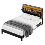 Artiss Double Bed Frame LED Storage Headboard with Charging Station Black BFRAME-H-JINA-D-BK-ABC