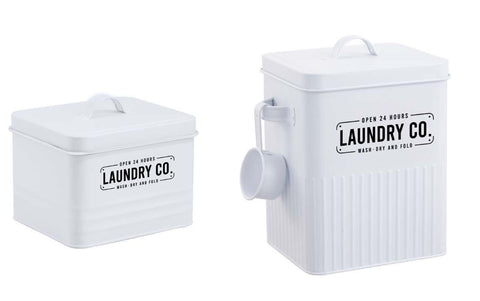 Set 2 Metal Laundry Powder Storage Buckets 18x25cm V637-KIT38478