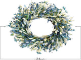 26 Inch Summer Spring Blue Ivory Lavender Flower Wreath for Front Door, Rustic and Farmhouse Wild V1258-DP02-C-2646