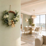 Spring Wood Front Door Wreath, 45 x 3 cm with Flowers, Greenery and Ornaments, Reusable Hanging V1366-AZ2-W-16038