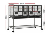 i.Pet 106cm 2-in-1 Bird Cage Aviary with Divider Parrot Budgie Wheels Black PET-BIRDCAGE-H106-BK
