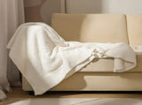 Beige Solid Color Plush Knitted Blanket for Sofa and Office, 152 x 203 cm, 1150g V888-ELOSUNG28753