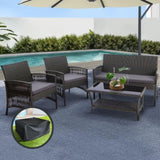 Gardeon 4PCS Outdoor Sofa Set with Storage Cover Wicker Harp Chair Table Grey ODF-RATTAN-HARP-GE-AB-COVER