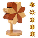 5 Wooden ,Wooden for Hot Dishes,Pinwheels Shape Trivet Set,1 Stand,Trivets for Hot Dishes,Natural V1366-AZ2-W-24227