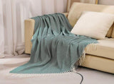 Green Elegant Herringbone Tassel Throw Blanket - Large Acrylic Faux Cashmere Soft Cozy Blanket for V888-ELOSUNG32125