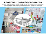 Black Pegboard Wall Basket Organizer, Iron Wire Storage Bin, No Drill Installation for Garage or V1192-AZ-W-32960