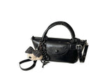 Black Compact PU Leather Crossbody Bag With a pendant- Lightweight Handheld Shoulder Purse with V888-ELOSUNG56245-1