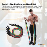 Social Hike Resistance Band Set with Handles - 11pcs Home Workout Kit 4.5-68kg V238-SUPDZ-41187495280720